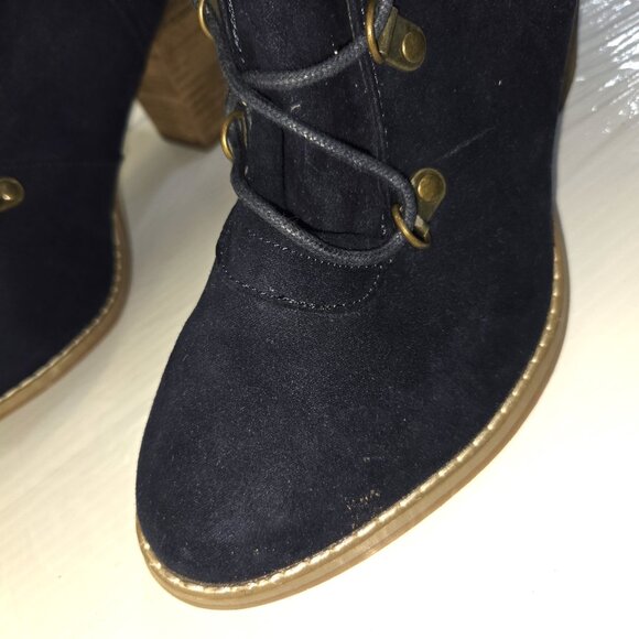 Cato Women's Navy Faux Suede Block Heel Lace-up Ankle Booties Size 11M - Picture 6 of 7